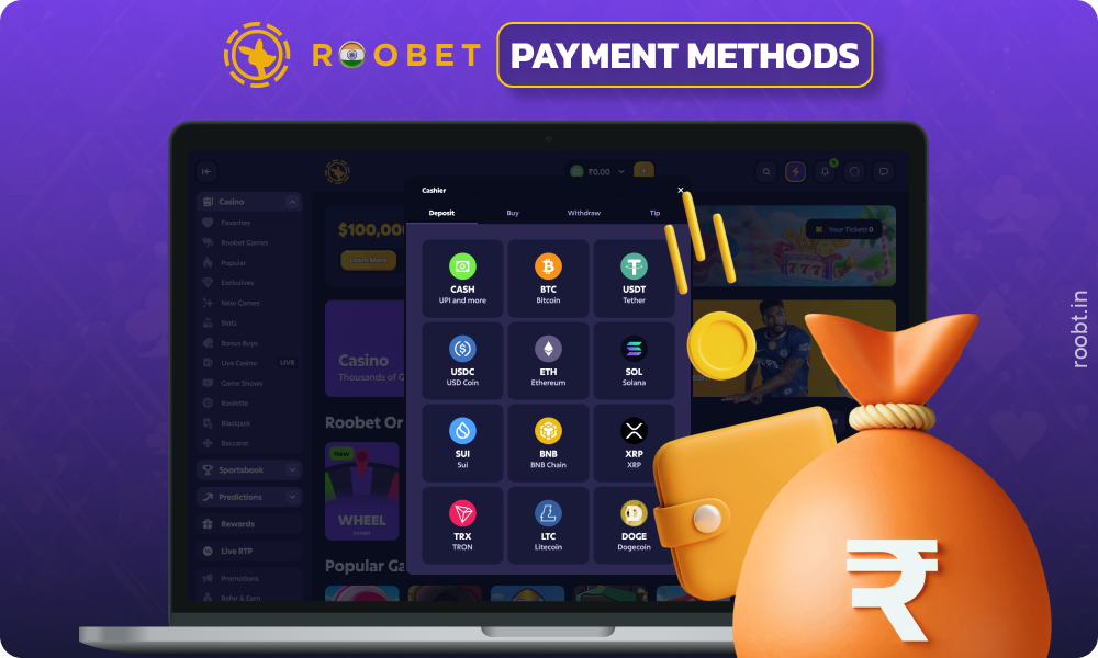 Roobet India offers a variety of payment methods