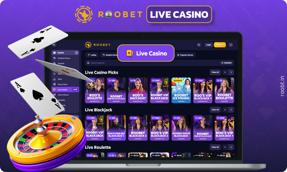 Roobet Live Casino offers roulette, poker, baccarat, and other games with live dealers
