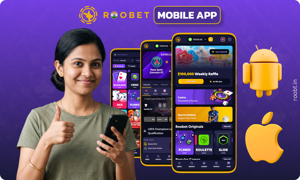 The Roobet mobile app provides access to the casino, betting, and promotions