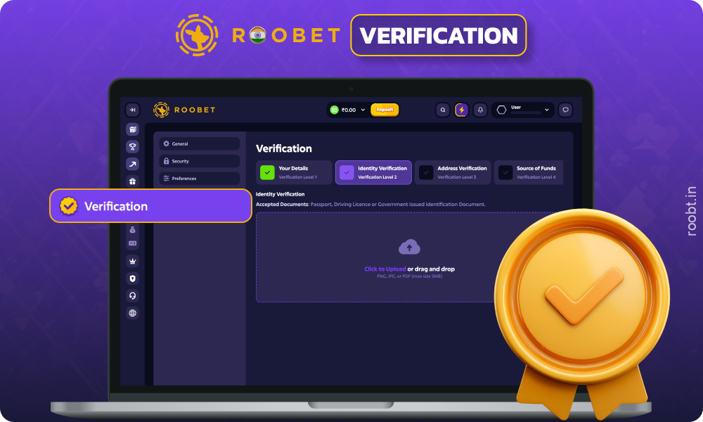 To complete Roobet India verification, users need to upload a photo of their identity card